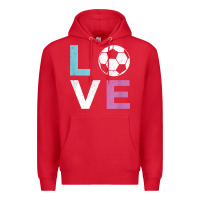 Red Soccer Gift for Girls Women I Love Soccer Vintage Premium Hoodie - minhPixels