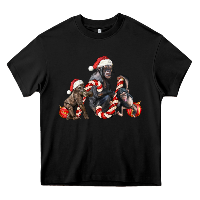 Christmas Chimpanzee And Gorilla Heavy Core Tee by LillyAllenDesigns | Teevron