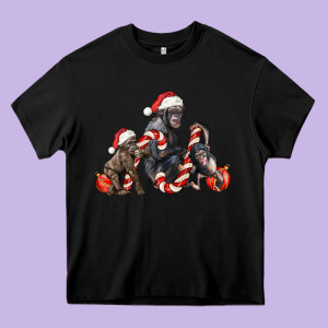 Christmas Chimpanzee And Gorilla Heavy Core Tee Designed By Lillyallendesigns