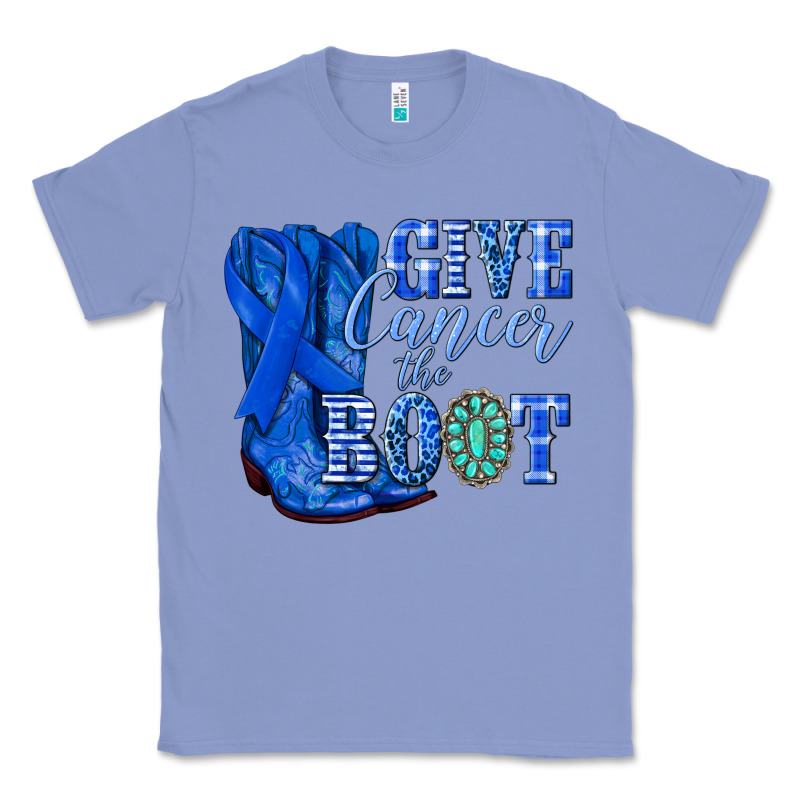 Give Cancer The Boot Colon Cancer Blue Ribbon Nca Classic Tee by NancyCooperArtShop | Teevron