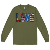 Army Green 4th Of July love gnome Long Sleeve Tee - HowdyJamesFarm