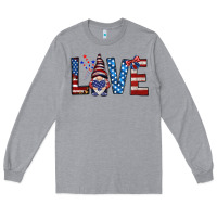 Heather Grey 4th Of July love gnome Long Sleeve Tee - HowdyJamesFarm