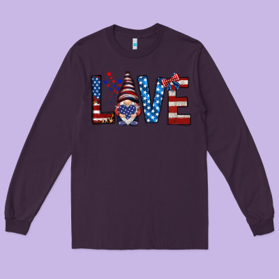 4th Of July Love Gnome Long Sleeve Tee Designed By Howdyjamesfarm