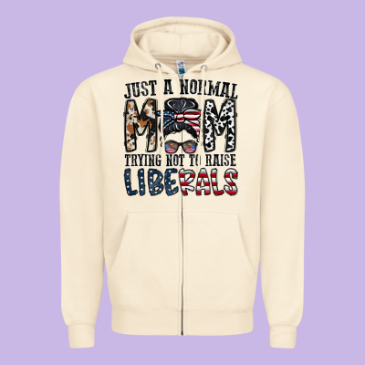 Just A Regular Mom Trying Not To Raise Liberals Zipper Hoodie Designed By Cowhidedigitalart