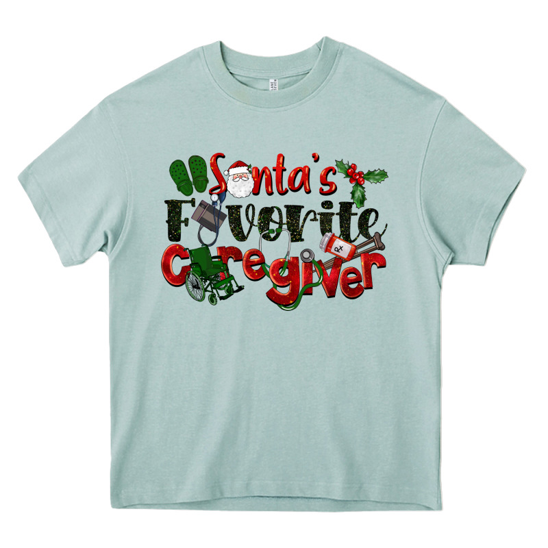 Santa's Favorite Caregiver Christmas Heavy Core Tee by LillyAllenDesigns | Teevron