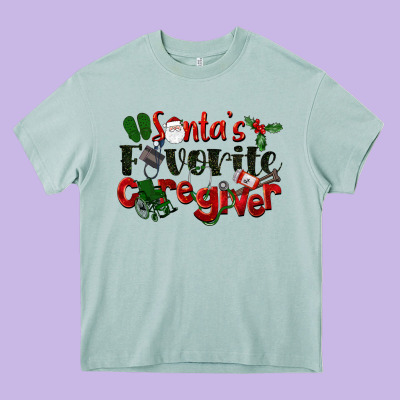 Santa's Favorite Caregiver Christmas Heavy Core Tee Designed By Lillyallendesigns