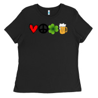 Black Funny St Patricks Day Love Peace Clover and Beer Ladies Tee - Bettercallsaul