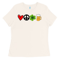 Funny St Patricks Day Love Peace Clover And Beer Ladies Tee | Teevron