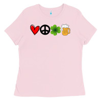Bubblegum Pink Funny St Patricks Day Love Peace Clover and Beer Ladies Tee - Bettercallsaul