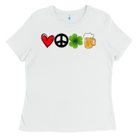 White Funny St Patricks Day Love Peace Clover and Beer Ladies Tee - Bettercallsaul