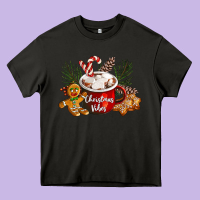 Christmas Vibes Hot Cocoa Heavy Core Tee Designed By Lillyallendesigns