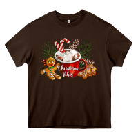 Chocolate Brown christmas vibes hot cocoa Heavy Core Tee - LillyAllenDesigns