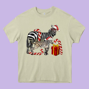 Christmas Zebra Baby And Mama Heavy Core Tee Designed By Lillyallendesigns