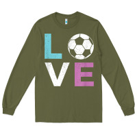 Army Green Soccer Gift for Girls Women I Love Soccer Vintage Long Sleeve Tee - minhPixels