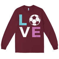 Burgundy Soccer Gift for Girls Women I Love Soccer Vintage Long Sleeve Tee - minhPixels