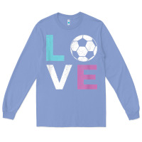 Colony Blue Soccer Gift for Girls Women I Love Soccer Vintage Long Sleeve Tee - minhPixels