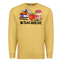 Antique Gold teacher life with books  pen and coffee Premium Sweatshirt - Artiststas
