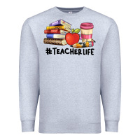 Heather Grey teacher life with books  pen and coffee Premium Sweatshirt - Artiststas