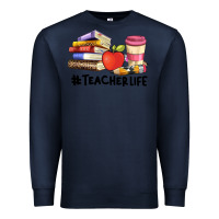 Navy teacher life with books  pen and coffee Premium Sweatshirt - Artiststas