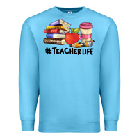 Ocean Blue teacher life with books  pen and coffee Premium Sweatshirt - Artiststas