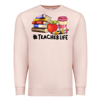 Pale Pink teacher life with books  pen and coffee Premium Sweatshirt - Artiststas