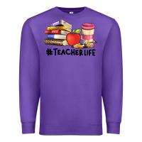 Purple teacher life with books  pen and coffee Premium Sweatshirt - Artiststas