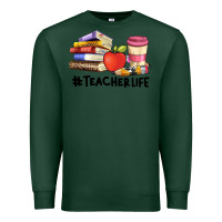 Sports Green teacher life with books  pen and coffee Premium Sweatshirt - Artiststas