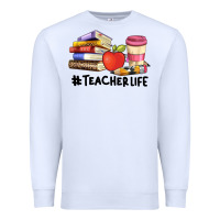 White teacher life with books  pen and coffee Premium Sweatshirt - Artiststas