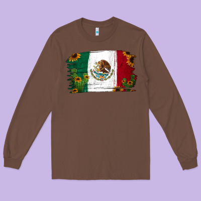 Cactus Sunflower Mexican Flag Long Sleeve Tee Designed By Jasminsmagicworld