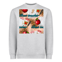 Heather Grey Best Teacher Seamless Pattern Heavyweight Sweatshirt - BundleAndBundleShop
