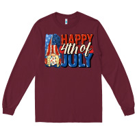 Burgundy Happy 4th of july gnome Long Sleeve Tee - CowGirlArtShop