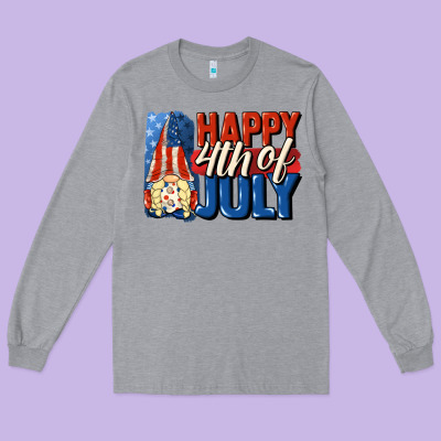 Happy 4th Of July Gnome Long Sleeve Tee Designed By Cowgirlartshop