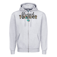 Heather Grey blessed teacher Zipper Hoodie - CowhideDigitalArt