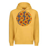 Mustard african fabric pattern round earrings 4 Premium Hoodie - BundleAndBundleShop