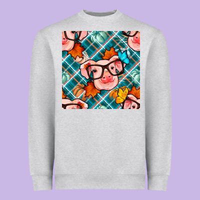 Fall Pig Seamless Pattern Heavyweight Sweatshirt Designed By Bundleandbundleshop