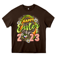 Chocolate Brown Happy Easter 2023 Heavy Core Tee - LillyAllenDesigns
