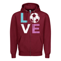 Burgundy Soccer Gift for Girls Women I Love Soccer Vintage Zipper Hoodie - minhPixels