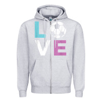 Heather Grey Soccer Gift for Girls Women I Love Soccer Vintage Zipper Hoodie - minhPixels
