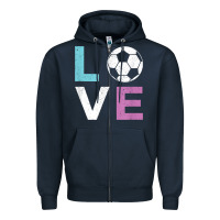 Navy Soccer Gift for Girls Women I Love Soccer Vintage Zipper Hoodie - minhPixels
