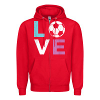 Red Soccer Gift for Girls Women I Love Soccer Vintage Zipper Hoodie - minhPixels