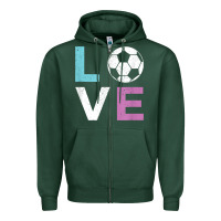 Sports Green Soccer Gift for Girls Women I Love Soccer Vintage Zipper Hoodie - minhPixels
