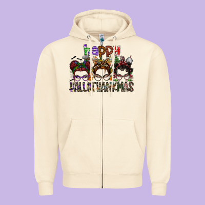 Happy Hallothanksmas Zipper Hoodie Designed By Sublimationcraftshop