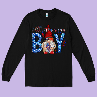 All American Boy With Gnome Long Sleeve Tee Designed By Howdyjamesfarm