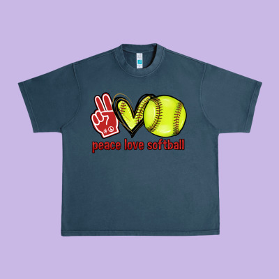 Peace Love Softball Urban Heavy Tee Designed By Howdyjamesfarm