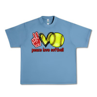Pebble Blue Peace love Softball Urban Heavy Tee - HowdyJamesFarm