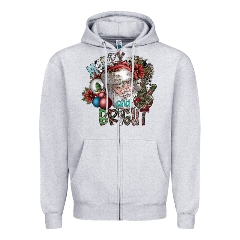 Merry And Bright Zipper Hoodie by SublimationCraftShop | Teevron
