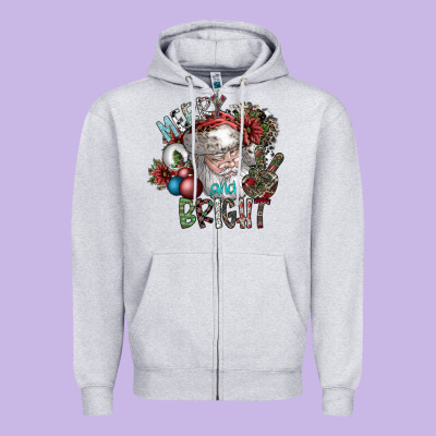 Merry And Bright Zipper Hoodie Designed By Sublimationcraftshop