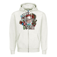 Oatmeal Heather merry and bright Zipper Hoodie - SublimationCraftShop