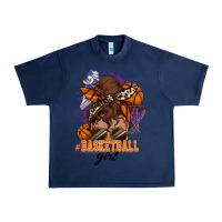 Navy Messy bun Basketball girl Urban Heavy Tee - HowdyJamesFarm