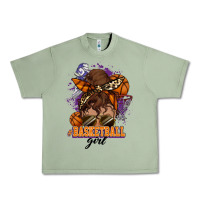 Oil Green Messy bun Basketball girl Urban Heavy Tee - HowdyJamesFarm